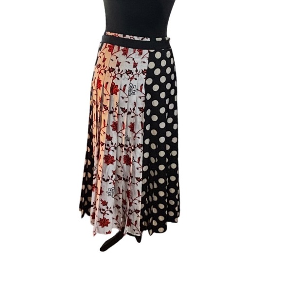 Zara Woman Mixed Print Pleated Midi Skirt Plaid Polka Dot Floral Black Red M - Picture 15 of 16